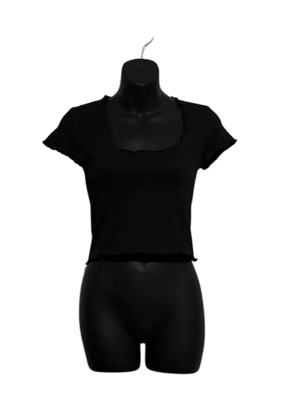 Superchill by Aerie Black Frilly Crop Top size Large